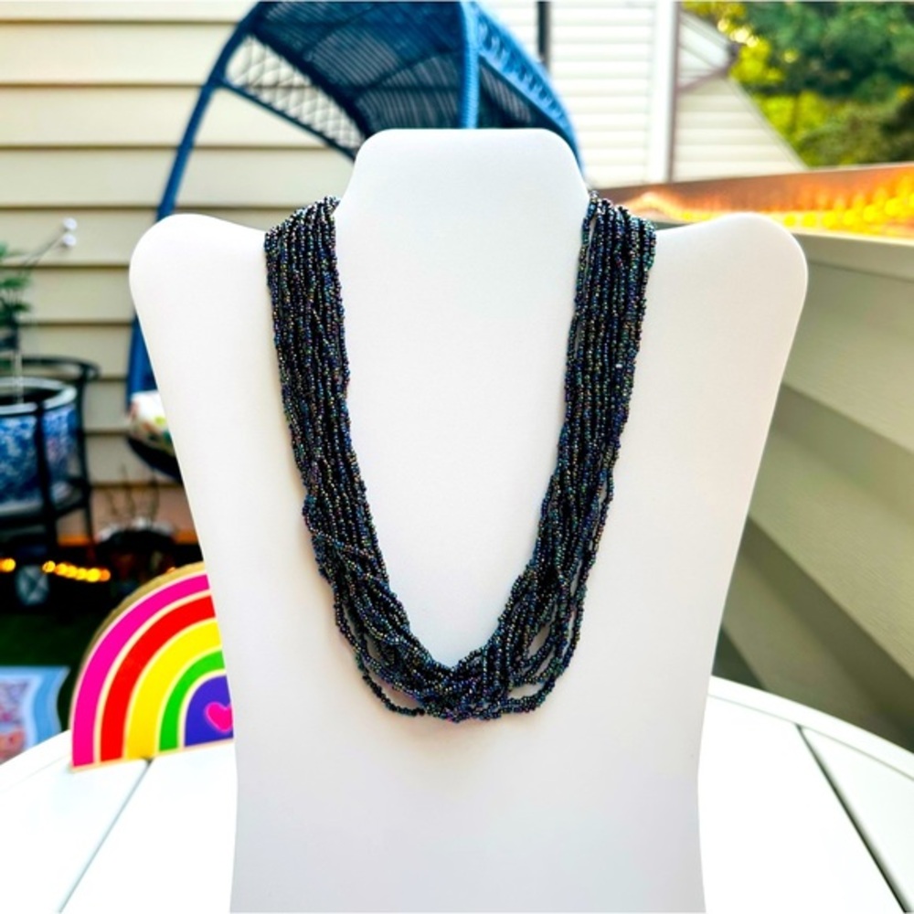 Multiple strands oil slick glass beads necklace